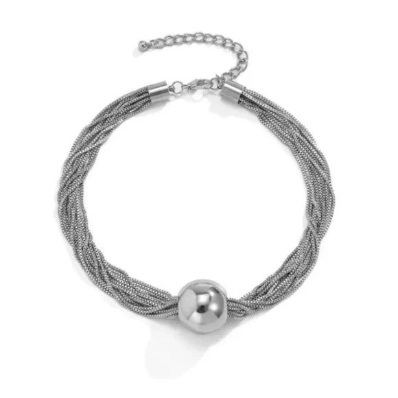 Silver Twisted Multi Chain Exaggerated Sphere Ball Statement Choker Necklace NEW - Picture 3 of 4